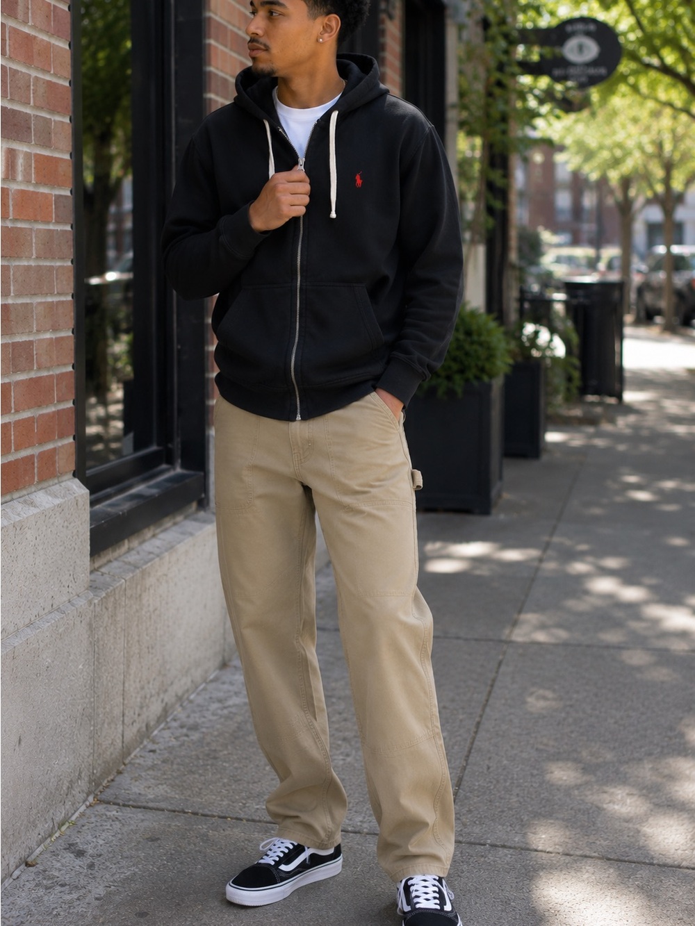 Ralph Lauren Black Zip-Up Hoodie with Red Polo Logo